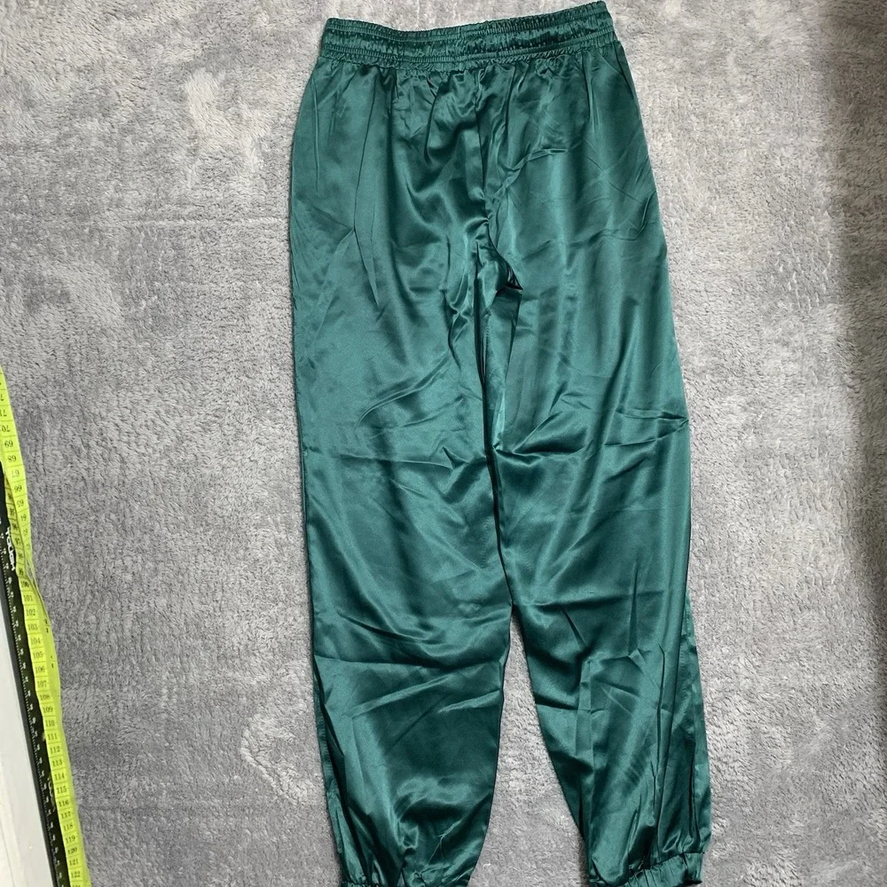 Forever 21 Jogger Pants‎ Women S Green Satin Elastic Waist Drawstring High Rise
